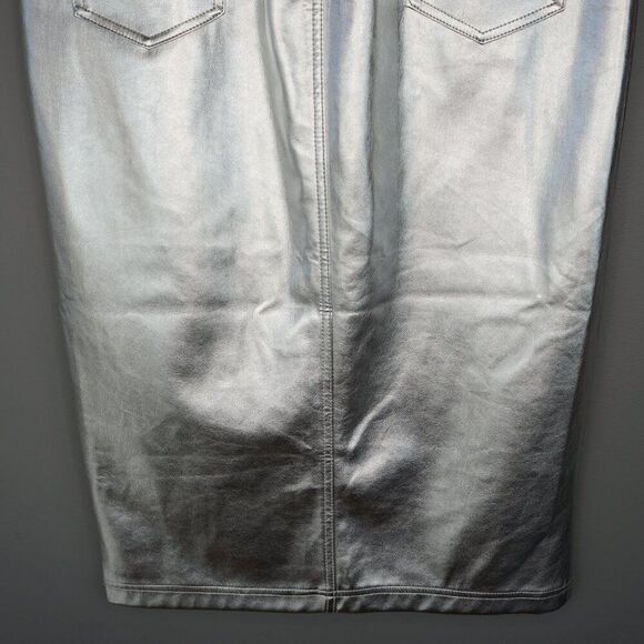 New Staud Oaklyn Faux Leather Midi Skirt in Silver Metallic size 12 - Picture 7 of 12